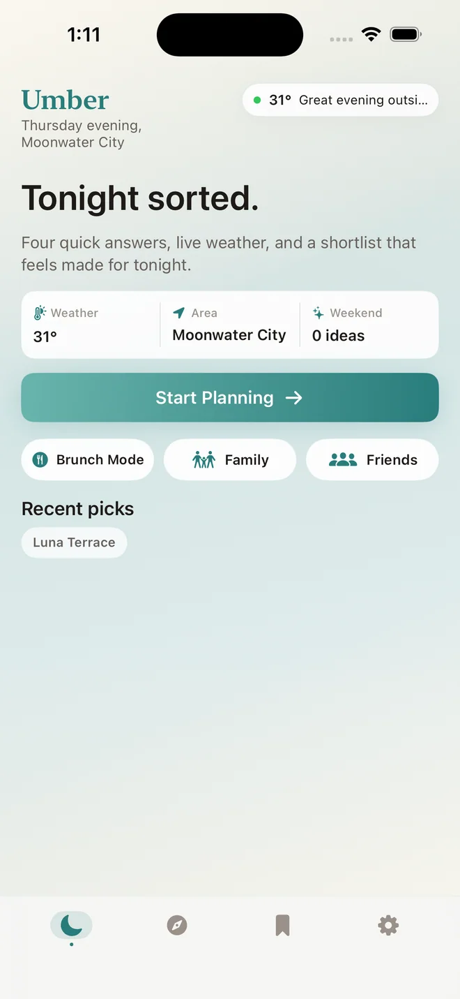 Umber Explore screen