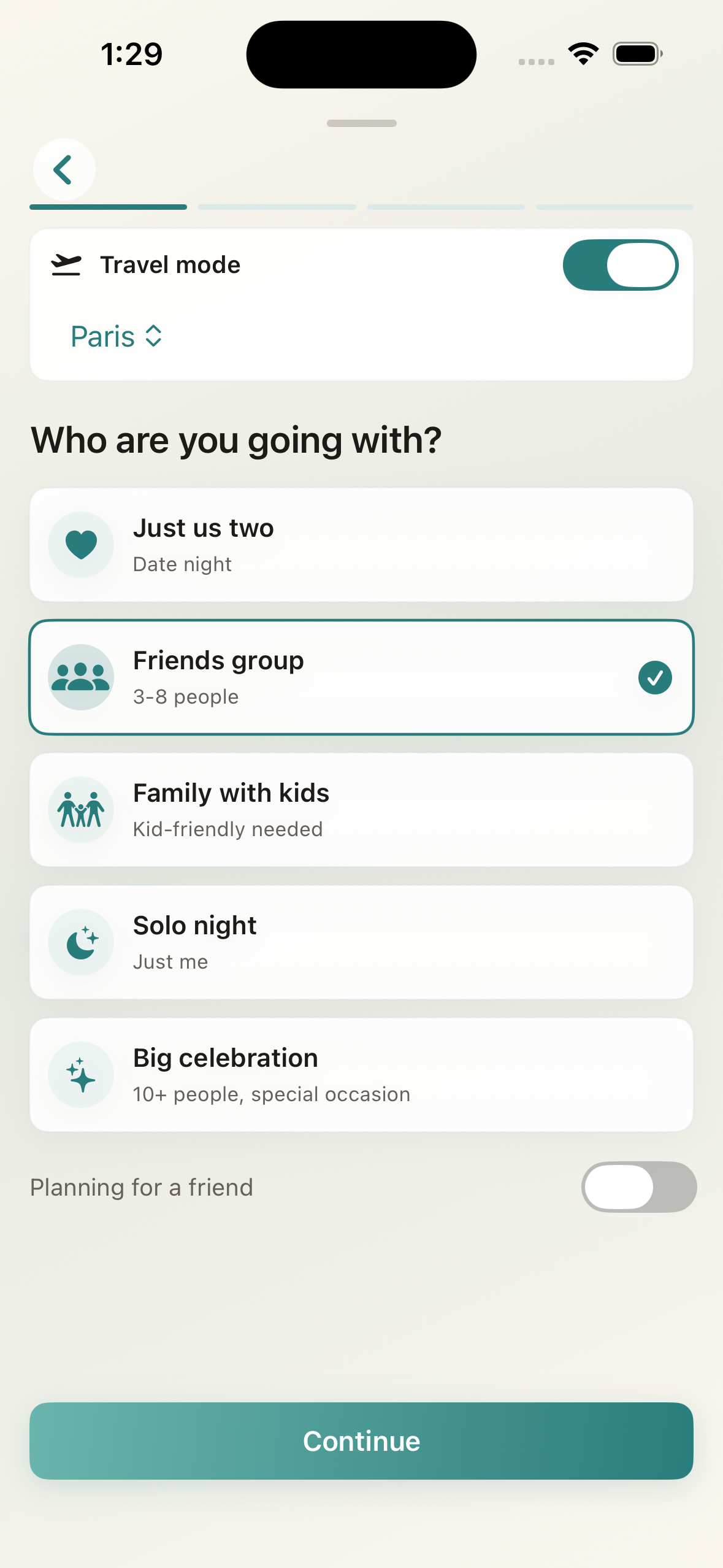 Umber travel mode planner screen